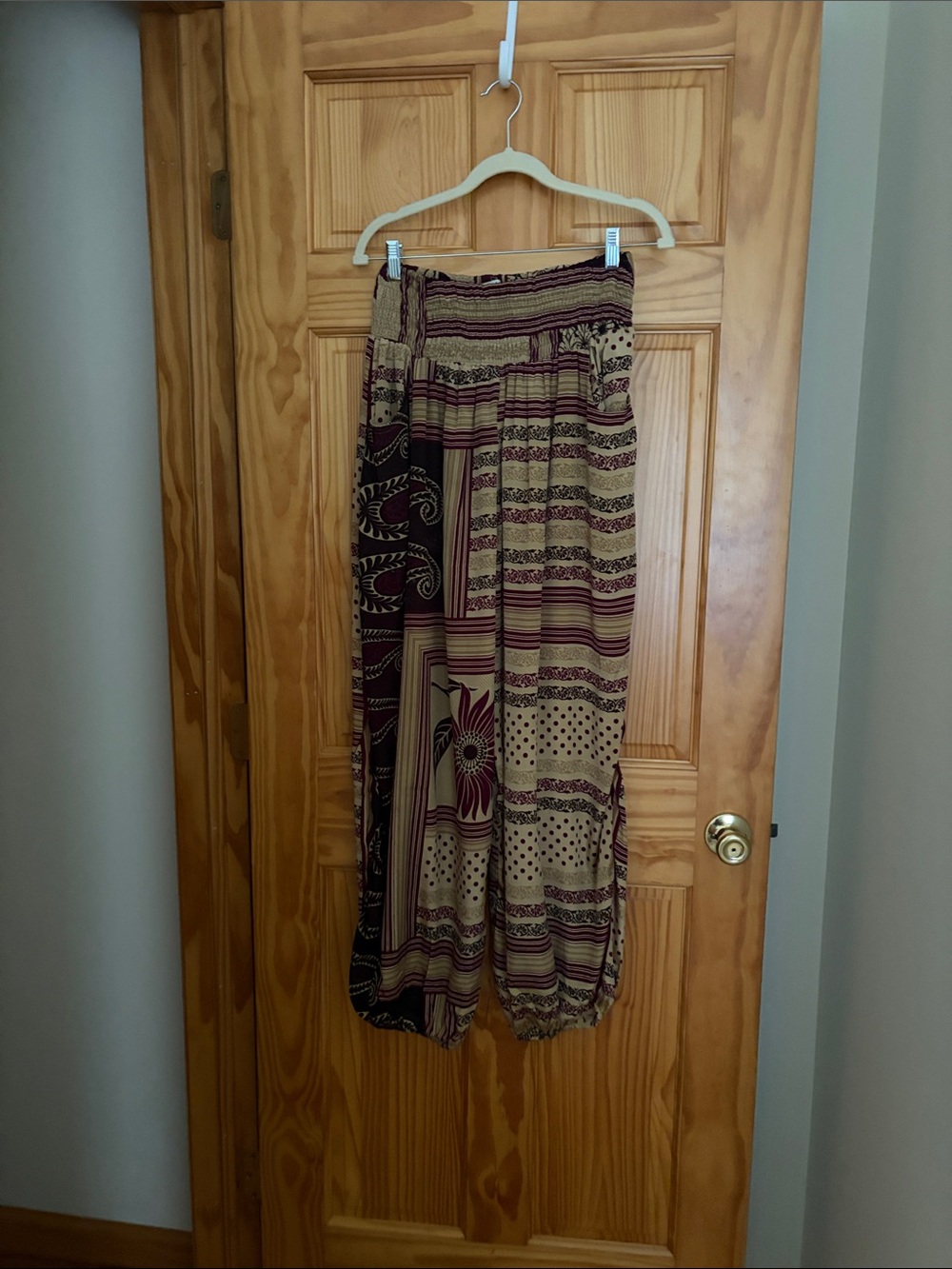 EARTHBOUND Beige and Burgundy Patterned Harem Pants